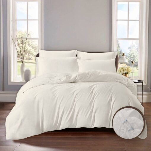 Comforter set Velvo Salva, king and single sizes, made of luxurious polyester and microfiber blend, includes duvet cover, duvet, fitted sheet, pillow sham and pillow case, off-white color